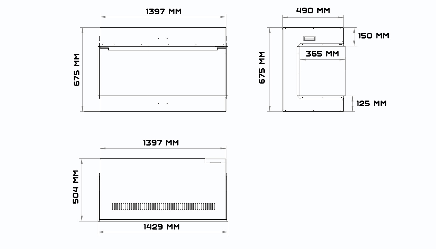 Camino elettrico olografico Tru-View MultiView Holo 55 tri-facciale, angolare o frontale per nuove realizzazioni, senza cornice di finitura